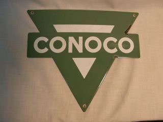 Conoco Sign 9 " X 9 1/2 " Porcelain Steel Gas Pump Vintage Vtg Green