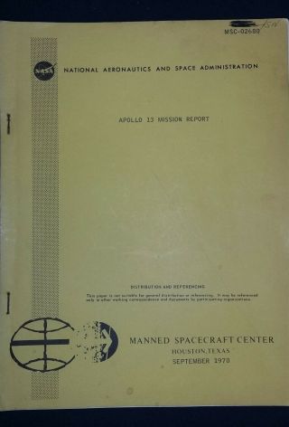 Vintage Nasa Apollo 13 Mission Report Msc - 2680