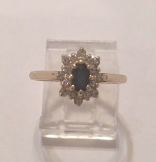 Vintage 14k Yellow Gold Blue Sapphire & Diamond Halo Cocktail Ring