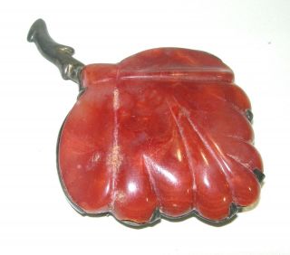 Huge Sterling Silver Mexico Carved Red Agate Leaf Brooch Pin