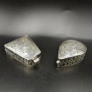 2 Antique Pill Box In Silver Sterling Snuffbox