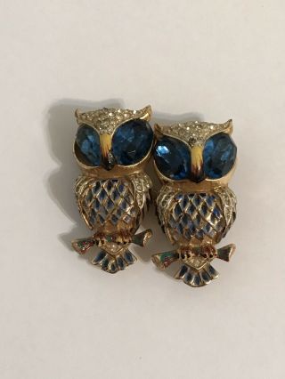 Vintage Gorgeous Deco Sterling Rhinestone Coro Duette Owl Brooch Pin Brooch