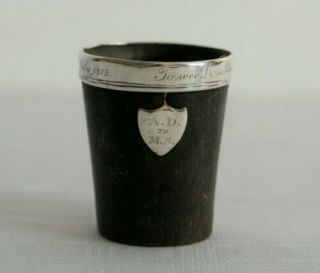 A Rare Antique (1815) English Stag - Horn Cup With A Sterling Silver Rim Band And