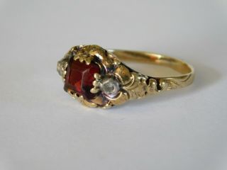 ANTIQUE 14ct GOLD GARNET & DIAMOND RING 4