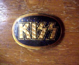 Kiss Vintage Rock 1977 Gold & Black Belt Buckle By Pacifica Mfg.  L.  A.  Calif.