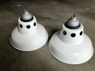 Pair Vintage Appleton Porcelain Explosion Proof 14 " Barn ​industrial Lamp Light
