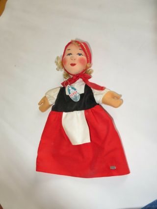 Vintage Kersa Little Red Riding Hood Doll Hand Puppet Toy W/ Tag (r116)