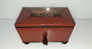 Early Victorian Royal Stuart Tartan Ware Sewing Box C1810 - 20