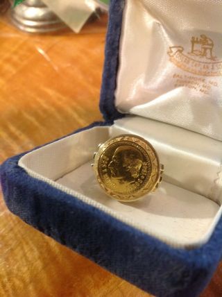 Vintage 22k Gold 1945 Mexican Dos Pesos Coin In 14k Ring