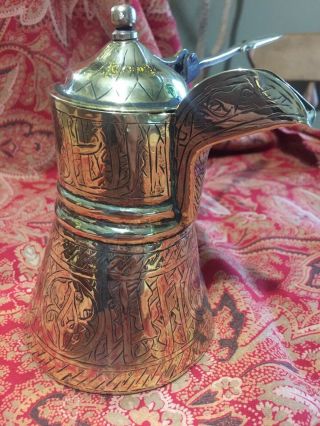 STUNNING LITTLE ANTIQUE BRASS MIDDLE EASTERN ISLAMIC DALLAH COFFEE POT 4