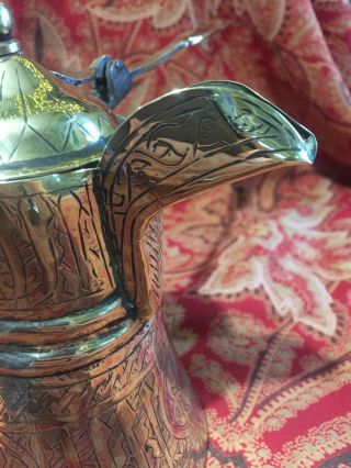 STUNNING LITTLE ANTIQUE BRASS MIDDLE EASTERN ISLAMIC DALLAH COFFEE POT 5