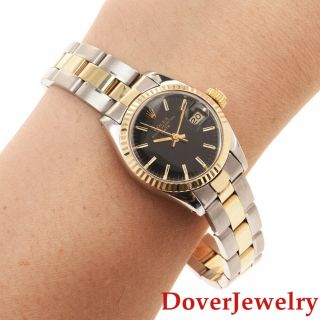 Vintage Rolex Oyster Perpetual Date 14K Yellow Gold Stainless Steel Watch NR 5