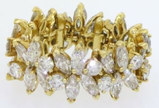 Designer vintage 18K gold 5.  0CT VS Marquise diamond floral eternity band ring 2