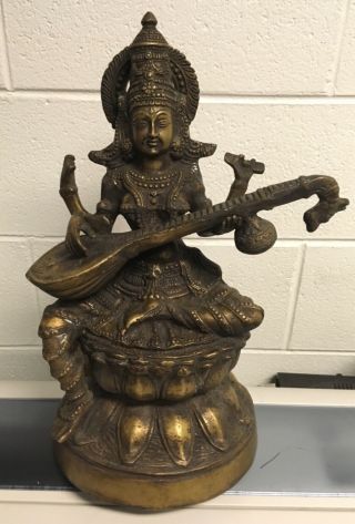 Vintage South East Asia/india 16.  5” Brass/bronze 4 Armed Goddess Statue