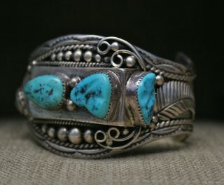 Huge Heavy Vintage Native American Navajo Sterling Turquoise Cuff Bracelet