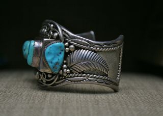 Huge Heavy Vintage Native American Navajo Sterling Turquoise Cuff Bracelet 2
