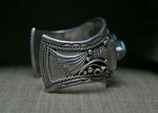Huge Heavy Vintage Native American Navajo Sterling Turquoise Cuff Bracelet 4