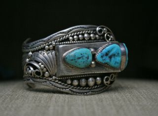Huge Heavy Vintage Native American Navajo Sterling Turquoise Cuff Bracelet 6