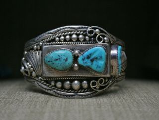 Huge Heavy Vintage Native American Navajo Sterling Turquoise Cuff Bracelet 7