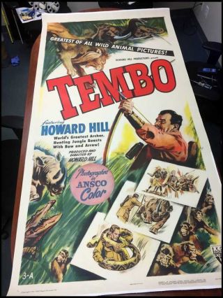 Extremely Rare Howard Hill " Tembo " 3sh Movie Poster