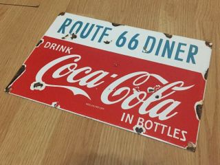 Vintage Cocacola Route 66 Porcelain Sign 8”x12”