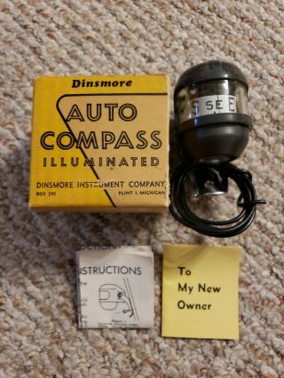 Vtg.  Auto Grey Dinsmore Illuminated Auto Compass Nos