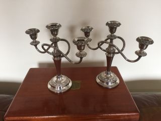 Silver Plated 3 Sconced Candelabra (by Lanthe) 10 " Tall X 10.  5 " Wide (nr1) Pair