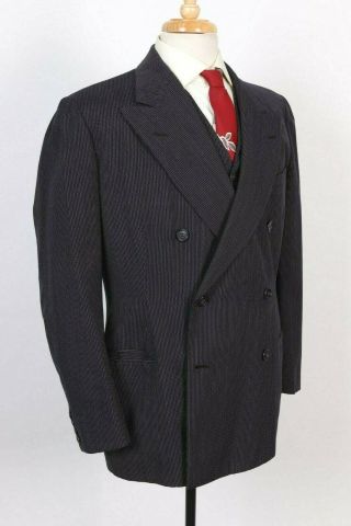 Vtg 40s Rockabilly 3 Piece Pin Stripe Wool Double Breasted Suit Usa Mens Size 40