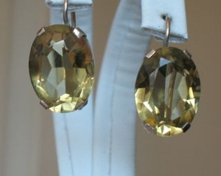 Antique Russian Sterling 875 Silver Ag Earrings Vintage Soviet Yellow Stone Ussr
