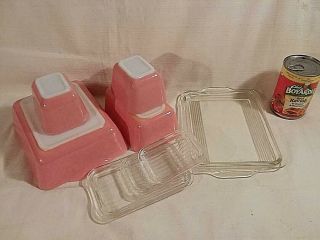 Vintage 50s Rare Pink Pyrex Complete 8 Piece Refrigerator Dish Set Gr8
