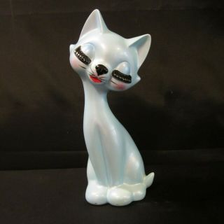 Vintage Porcelain Cat Figurine,  Norcrest?,  7 " Tall,  Blue Eyelash Cat
