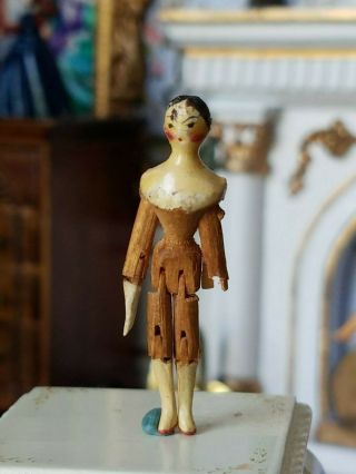 Antique Dollhouse Miniature Wood Peg Doll Double Jointed 1 1/2 " 1:12