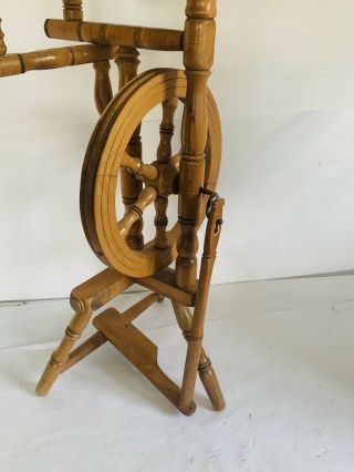Vintage / Antique Spinning Wheel Wooden Sewing Spool Spin Brush Wool 4