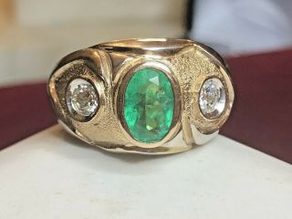 Rare Estate 14k Gold Natural Emerald Diamond Ring With Appraisal