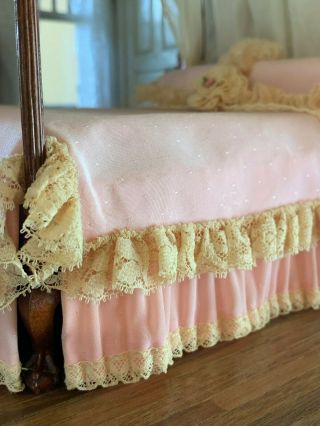 1986 Nellie Bell Miniature Dollhouse Artisan Pink Silk Lace Canopy Bed ROMANTIC 8