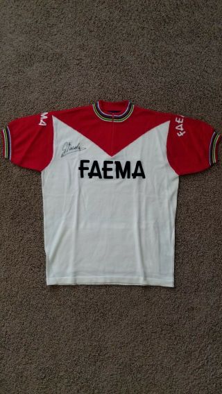 Rare Eddy Merckx Signed Wool Faema World Champion Cycling Jersey