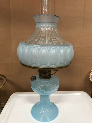 Rare Aladdin Short Lincoln Drape Kerosene Oil Lamp Blue Moonstone 1 Of 250 Nos