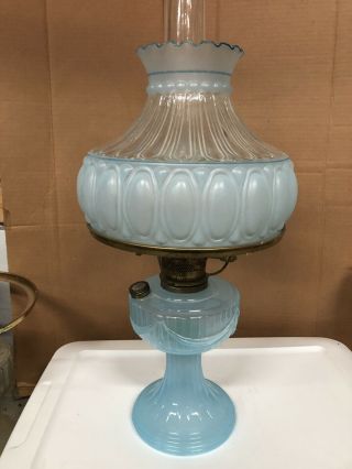 RARE Aladdin Short Lincoln Drape Kerosene Oil Lamp BLUE MOONSTONE 1 of 250 NOS 5