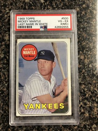1969 Topps 500 Mickey Mantle Psa 4 (mc) Vg - Ex Yankees Last Name In White Rare