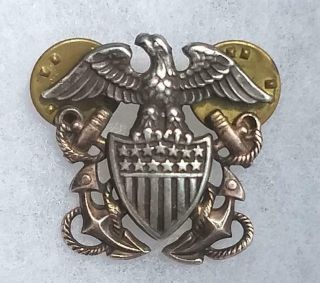 Wwii Usn Us Navy Officer Cap Collar Sterling Amico 10k Pin Badge Insignia Crest