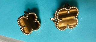 Van Cleef & Arpels Vintage Alhambra earrings Yellow gold,  Tiger’s Eye Authentic 5