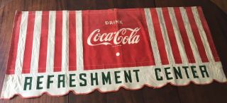 Rare Drink Coca Cola Refreshment Center Canvas Awning Store Sign Vintage 1940’s