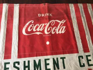 Rare Drink Coca Cola Refreshment Center Canvas Awning Store Sign Vintage 1940’s 2