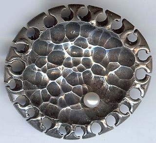 Vintage Modernist Moon Craters Sterling Silver & Pearl Pin Brooch