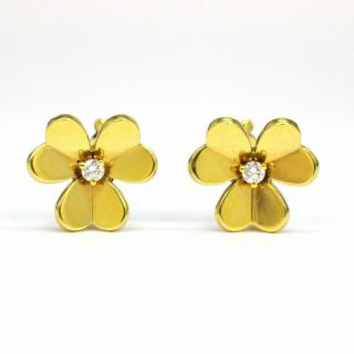Auth Van Cleef & Arpels Frivole Diamond Earrings 18k Yellow Gold Yg Vintage Vca