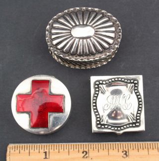 3 Small Antique Hallmarked Sterling &.  800 Silver,  Trinket Pill Snuff Boxes
