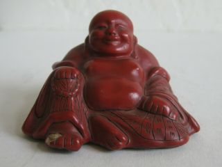 Fine Old Antique Chinese Carved Cinnabar Sitting Buddha Statue Figure Signed