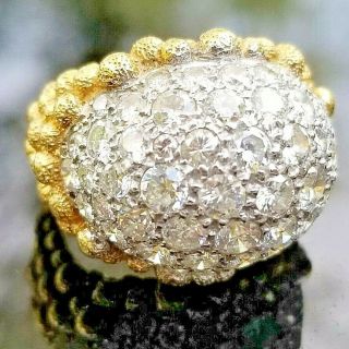 3tcw Vintage Fashion Round Dome Diamond Cluster 18k Yellow Gold Ring/band