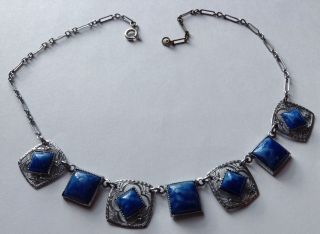 Vintage Art Deco Czech Blue Star Rhinestone Filigree Necklace Stunning