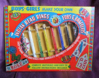 Vintage Indian Bead Rings - Fobs & Bracelets - Walco Craft Toy - Jewelry Making Kit